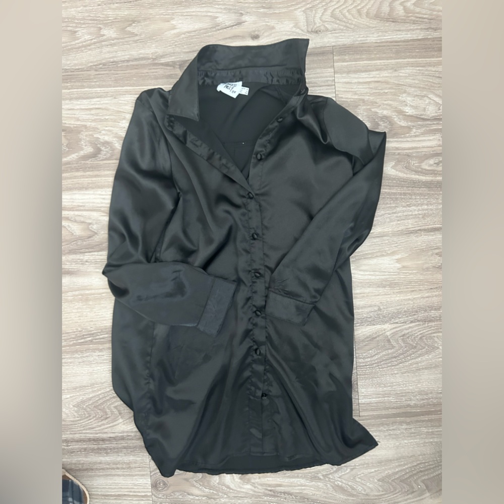Princess Polly Black Satin Button Up Dress